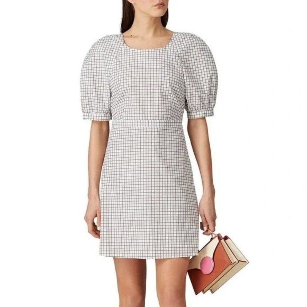 Baum Und Pferdgarten Adalane Checkered Puff Sleeves Mini Dress Size 12 Eu 44